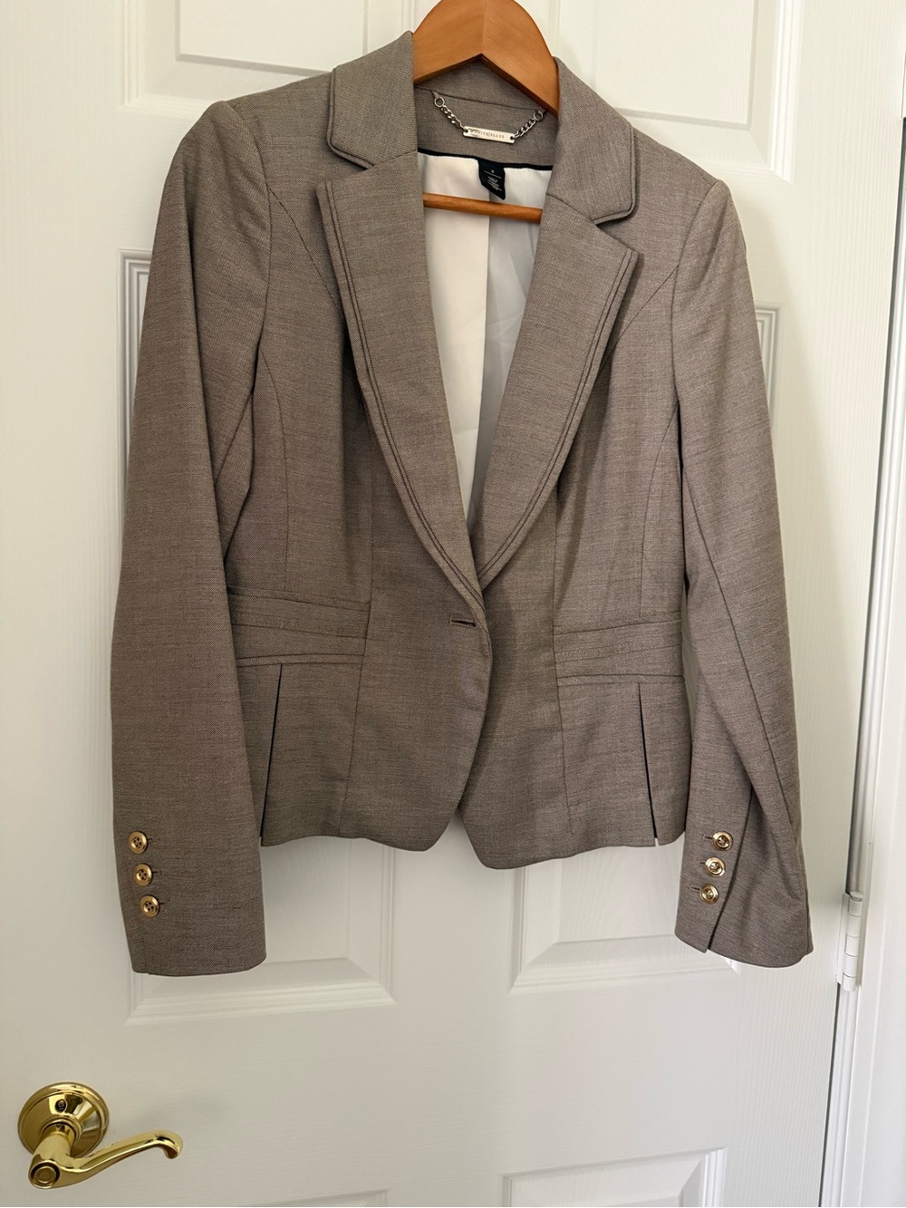 White House Black Market Taupe Tailored Blazer with Gold Buttons